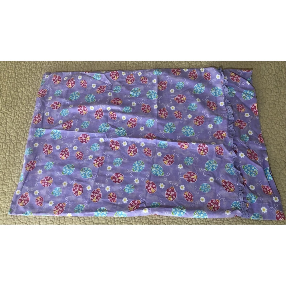 Hand Crafted Pillow Case Purple Lady Bugs Flower Girls Bedroom Twin Pillow Sham